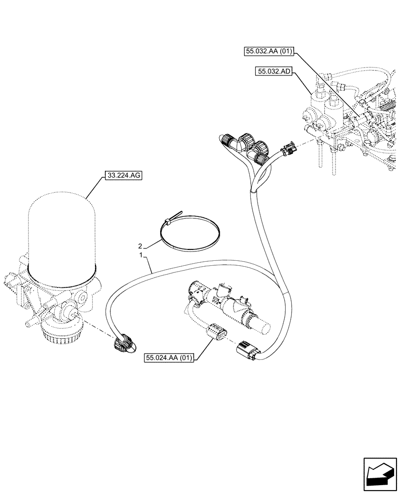 Схема запчастей Case IH PUMA 165 CVT - (55.032.AC[03]) - VAR - 337481, 337482, 337484, 337487, 337487, 337488, 337491, 758038, 758039, 758041, 758042, 758043, 758044 - PNEUMATIC TRAILER BRAKE, HARNESS (55) - ELECTRICAL SYSTEMS