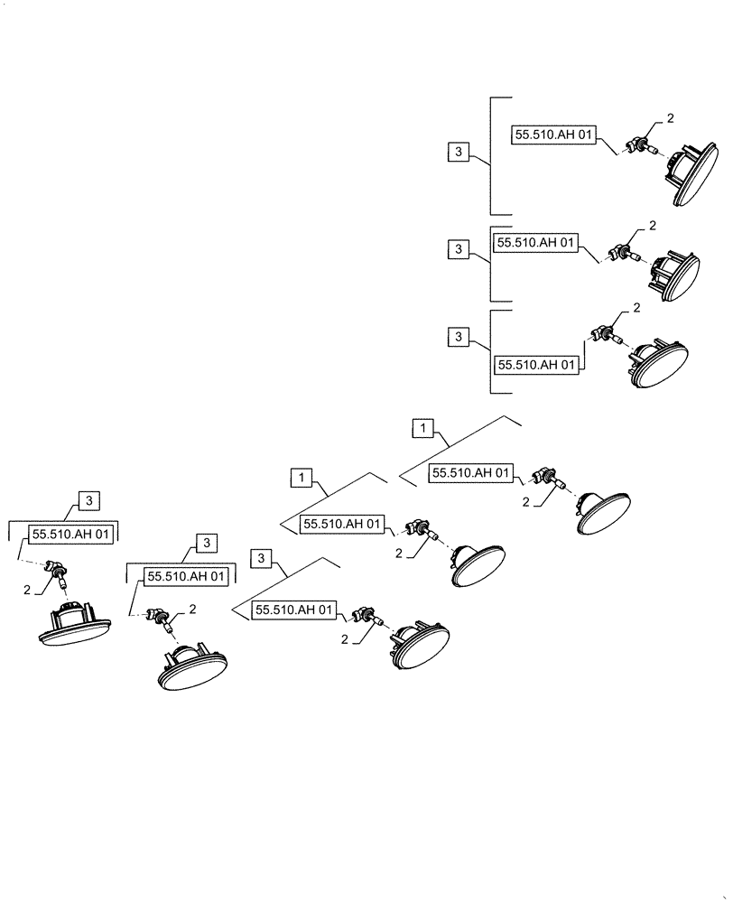 Схема запчастей Case IH 5140 - (55.404.AQ[01]) - VAR - 722811 - LIGHT, ROOF, STANDARD, HALOGEN (55) - ELECTRICAL SYSTEMS