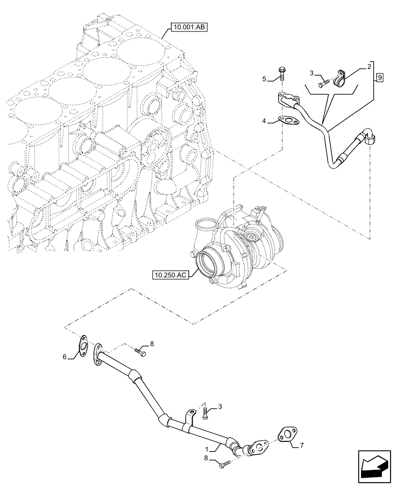 Схема запчастей Case IH F3JFE613A B005 - (10.250.AD) - TURBOCHARGER OIL SUPPLY LINE (10) - ENGINE