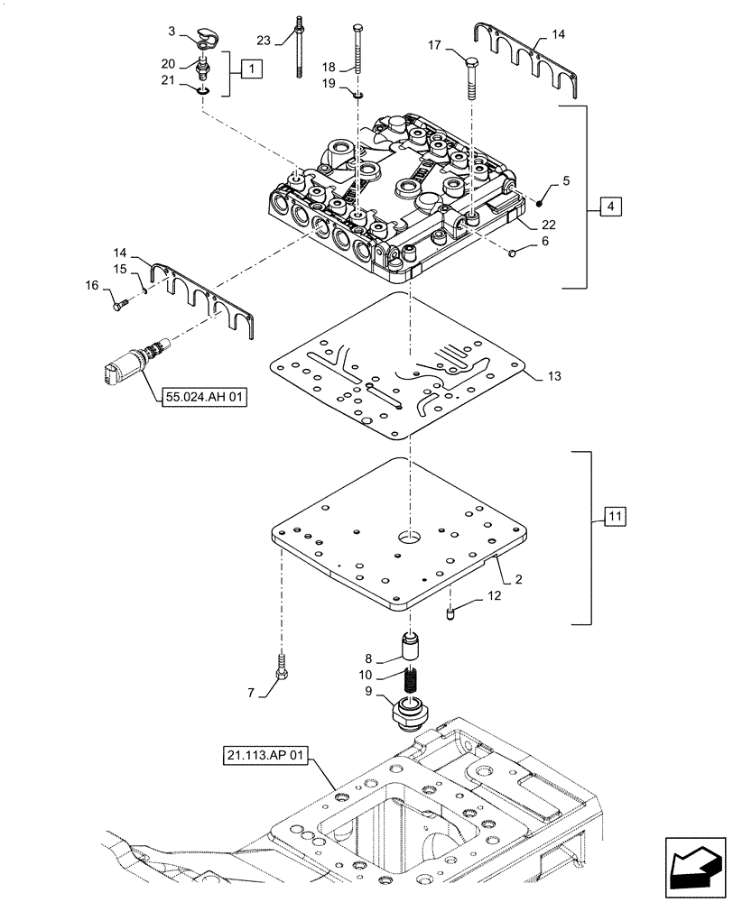 Схема запчастей Case IH MAGNUM 220 - (21.135.AQ[03]) - TRANSMISSION CONTROL VALVE, POWERSHIFT (21) - TRANSMISSION