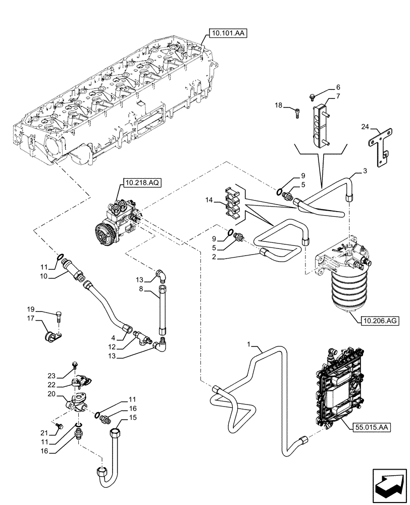 Схема запчастей Case IH F3JFE613B B006 - (10.210.AF) - FUEL LINE (10) - ENGINE