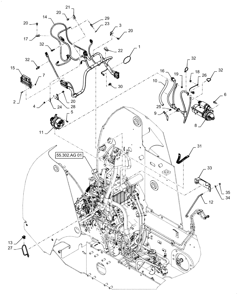 Схема запчастей Case IH SR220 - (55.015.AB[01]) - ENGINE, ELECTRICAL (SR220,SR250,TR320) (55) - ELECTRICAL SYSTEMS