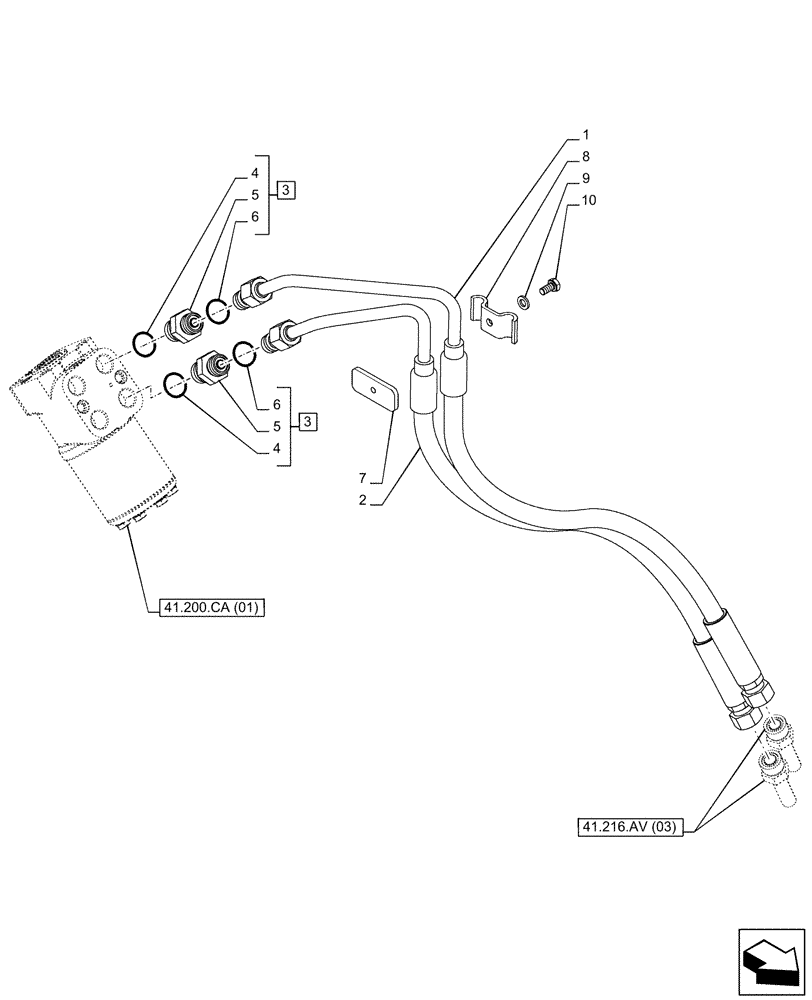 Схема запчастей Case IH PUMA 200 CVT - (41.216.AV[02A]) - VAR - 337435, 337467, 391231, 758270 - STEERING CYLINDER HYD. LINE, CVT - BEGIN YR 17-APR-2014 (41) - STEERING