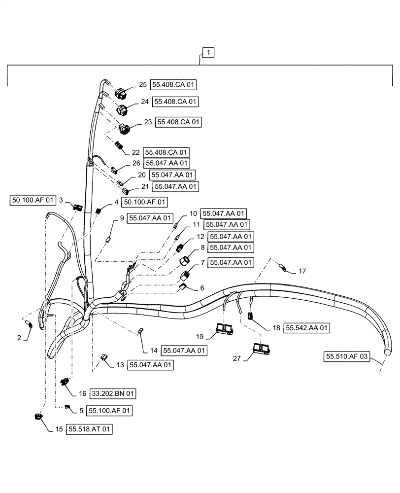 Схема запчастей Case IH PATRIOT 2250 - (55.510.AF[01]) - MAIN CAB HARNESS, PART I (55) - ELECTRICAL SYSTEMS