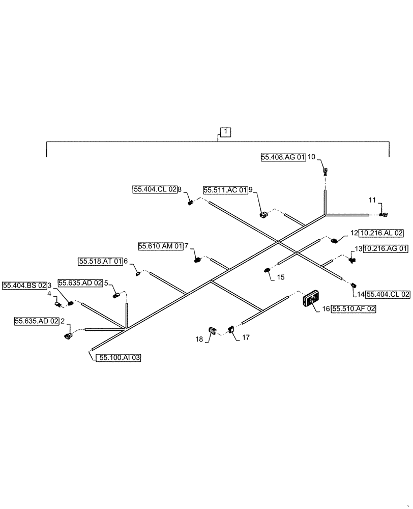 Схема запчастей Case IH PATRIOT 2250 - (55.100.AI[02]) - FRONT MAIN FRAME WIRE HARNESS (55) - ELECTRICAL SYSTEMS