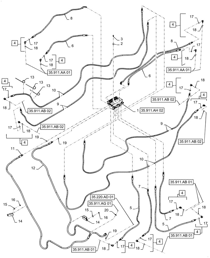 Схема запчастей Case IH PATRIOT 2250 - (35.911.AH[01]) - BOOM CONTROL, HYDRAULIC SYSTEM (35) - HYDRAULIC SYSTEMS