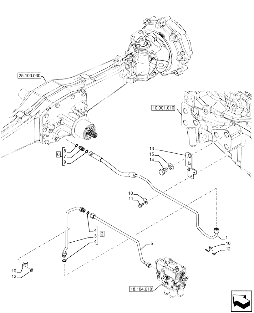 Схема запчастей Case IH FARMALL 120U - (25.102.120) - VAR - 330308, 758331 - ELECTROHYDRAULIC DIFFERENTIAL LOCK, OIL LINE (25) - FRONT AXLE SYSTEM