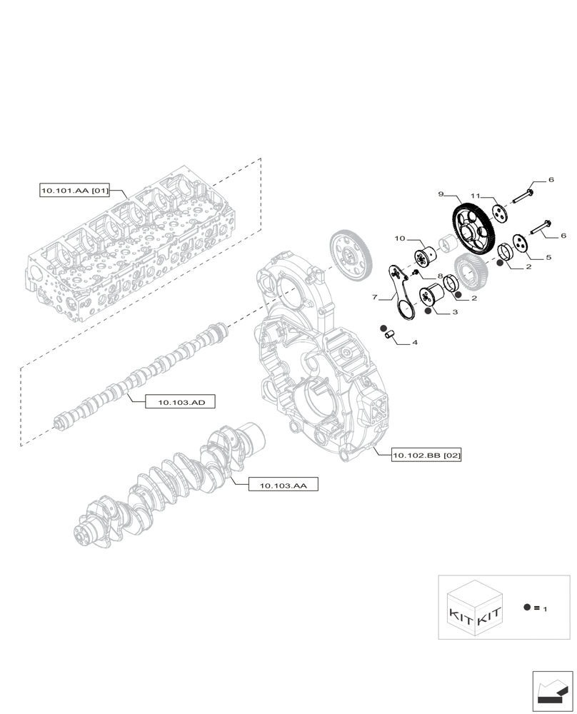 Схема запчастей Case IH F2CFP613A H001 - (10.106.AG) - CRANKSHAFT, GEAR (10) - ENGINE