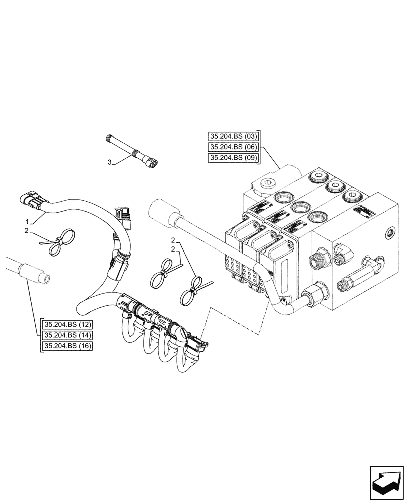 Схема запчастей Case IH PUMA 220 CVT - (55.100.AW[01]) - VAR - 758065, 758066 - 2 ELECTRONIC MID MOUNTED VALVES (55) - ELECTRICAL SYSTEMS