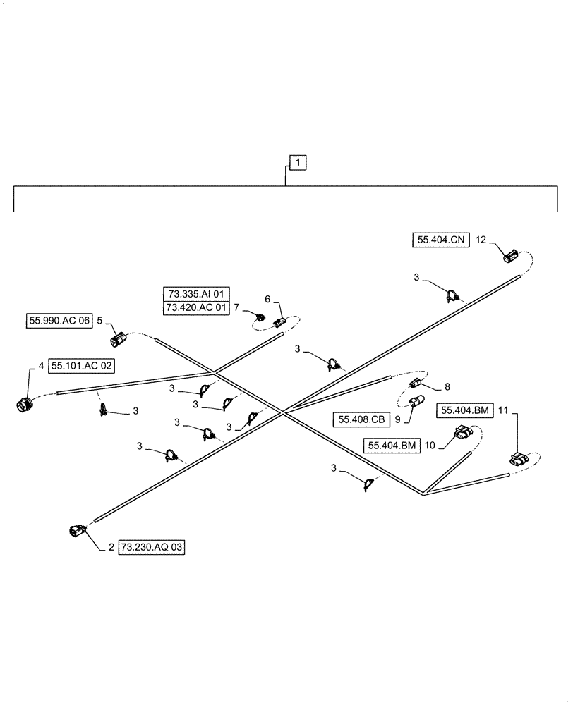Схема запчастей Case IH 6140 - (55.990.AC[04]) - WIRE HARNESS, RH STRAW HOOD (55) - ELECTRICAL SYSTEMS