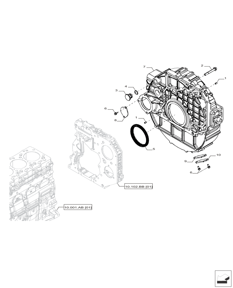 Схема запчастей Case IH F4HFP613B H005 - (10.102.BB[02]) - HOUSING & COVERS (10) - ENGINE