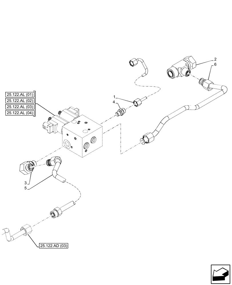 Схема запчастей Case IH PUMA 220 CVT - (25.122.AD[04]) - VAR - 758073, 758049 - REMOTE CONTROL VALVE, LINE (35) - HYDRAULIC SYSTEMS