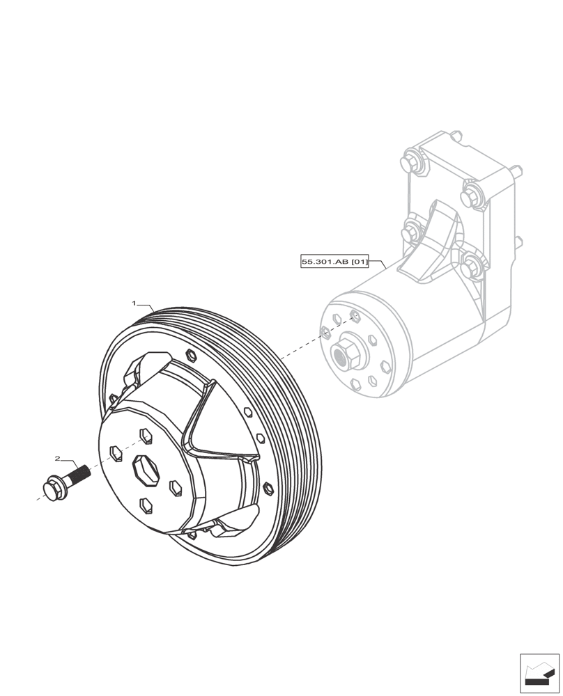 Схема запчастей Case IH F4HFP613B H005 - (55.301.AB[02]) - ALTERNATOR PULLEY, BELT & BRACKET (55) - ELECTRICAL SYSTEMS