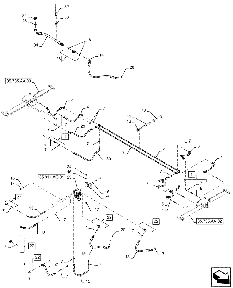 Схема запчастей Case IH PATRIOT 2250 - (35.735.AA[01]) - AXLE ADJUSTMENT, HYDRAULIC LINES (35) - HYDRAULIC SYSTEMS