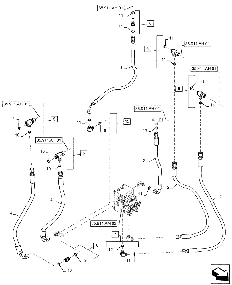 Схема запчастей Case IH PATRIOT 2250 - (35.911.AM[01]) - AUTOBOOM HYDRAULIC LINES (35) - HYDRAULIC SYSTEMS