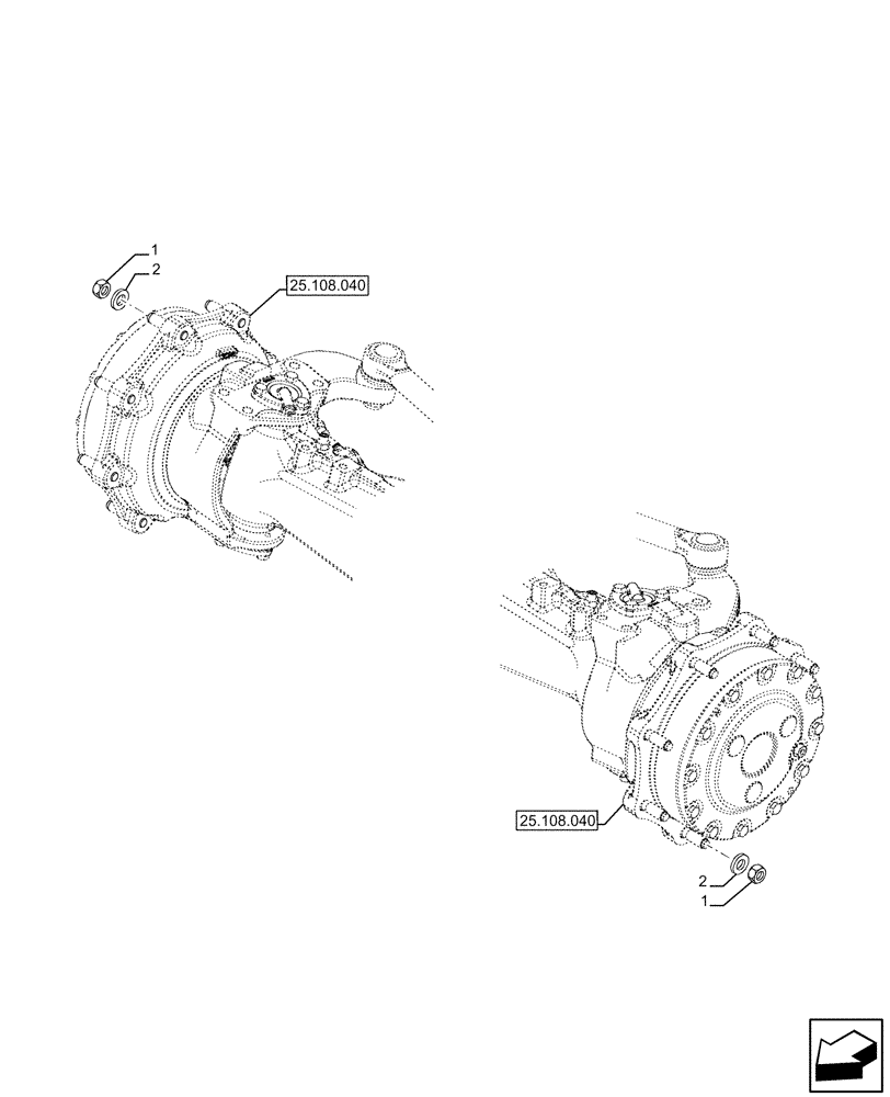 Схема запчастей Case IH FARMALL 120U - (25.108.050) - VAR - 330308, 390399, 758331 - 4WD FRONT AXLE, FIXED (25) - FRONT AXLE SYSTEM