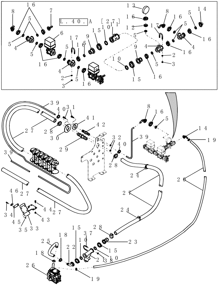 Схема запчастей Case IH 1200PT - (L.40.A[09]) - LIQUID FERT SYSTEM W/TRACTOR MOUNTED TANKS - FITTINGS & VALVES (BSN CBJ022251) L - Field Processing