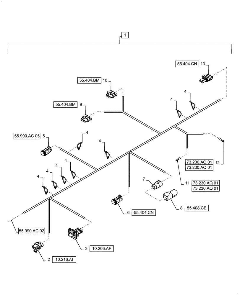 Схема запчастей Case IH 5140 - (55.990.AC[03]) - WIRE HARNESS, LH STRAW HOOD, CONTINUED (55) - ELECTRICAL SYSTEMS
