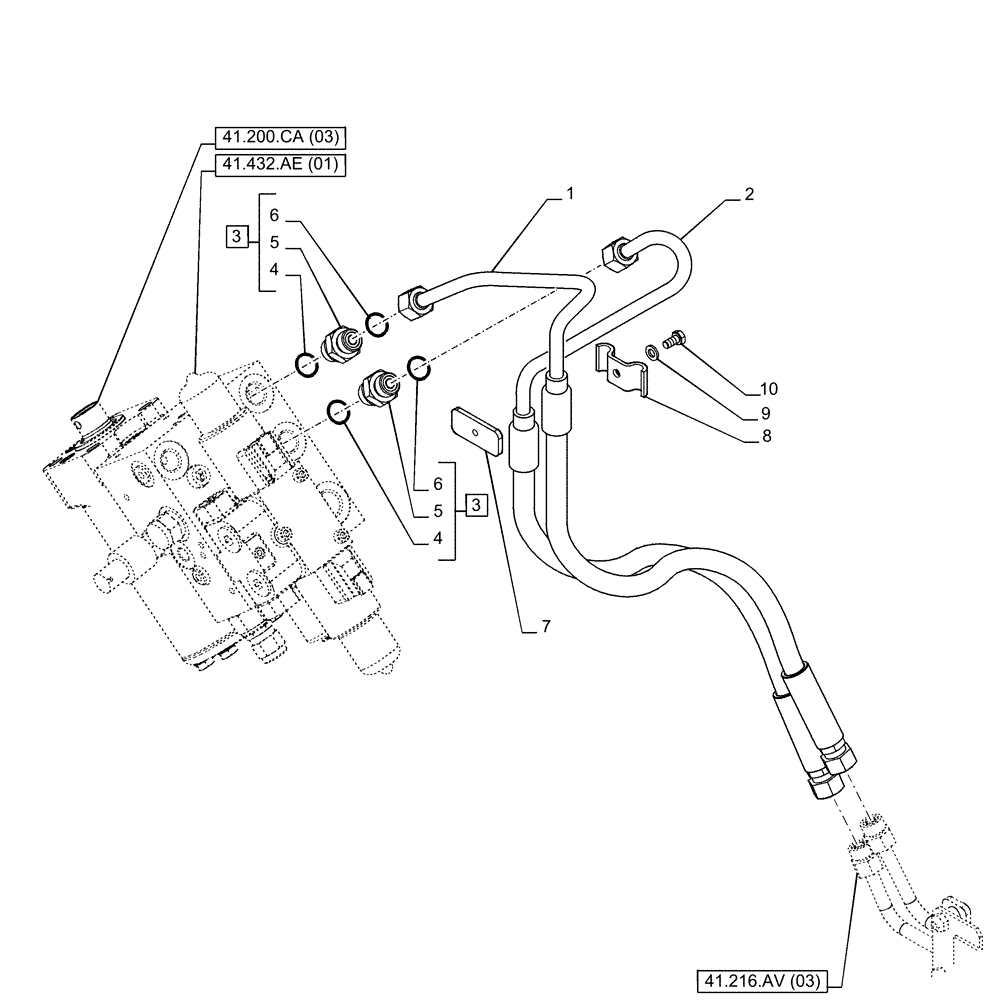 Схема запчастей Case IH PUMA 240 CVT - (41.216.AV[12A]) - VAR - 758268, 758269, 758272, 758273, 758276, 758277 - STEERING CYLINDER HYD. LINE, AUTOGUIDANCE SYSTEM, CVT - BEGIN YR 17-APR-2014 (41) - STEERING