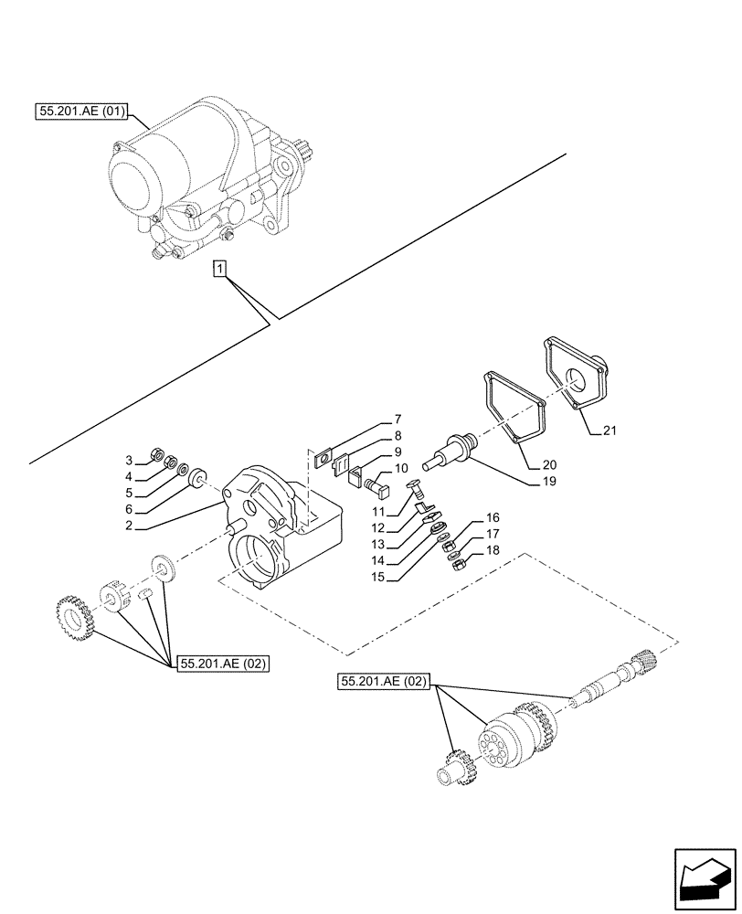 Схема запчастей Case IH F2CFE613C B041 - (55.201.AE[03]) - STARTER MOTOR, COMPONENTS (55) - ELECTRICAL SYSTEMS