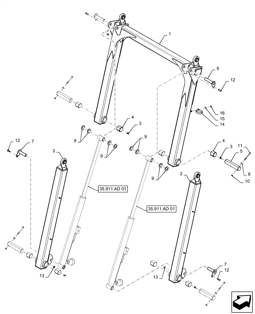 Схема запчастей Case IH PATRIOT 2250 - (39.130.AA[01]) - BOOM LIFT, PARALLEL LINKAGE, 80 / 90, BOOM (39) - FRAMES AND BALLASTING