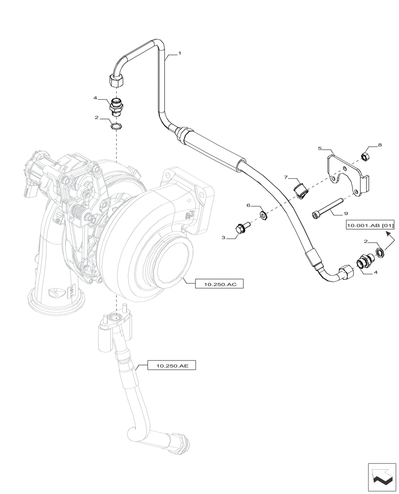 Схема запчастей Case IH F2CFP613A H001 - (10.250.AD) - TURBOCHARGER LINE (10) - ENGINE