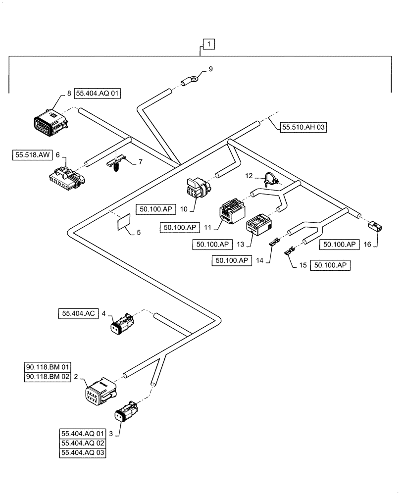 Схема запчастей Case IH 7140 - (55.510.AH[02]) - WIRE HARNESS, UPPER ROOF (55) - ELECTRICAL SYSTEMS