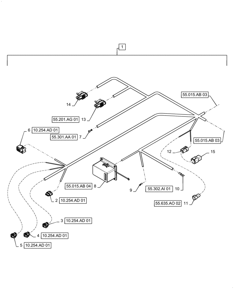 Схема запчастей Case IH PATRIOT 2250 - (55.015.AB[02]) - ENGINE DENOX HARNESS, BSN YGT044001, PART I (55) - ELECTRICAL SYSTEMS