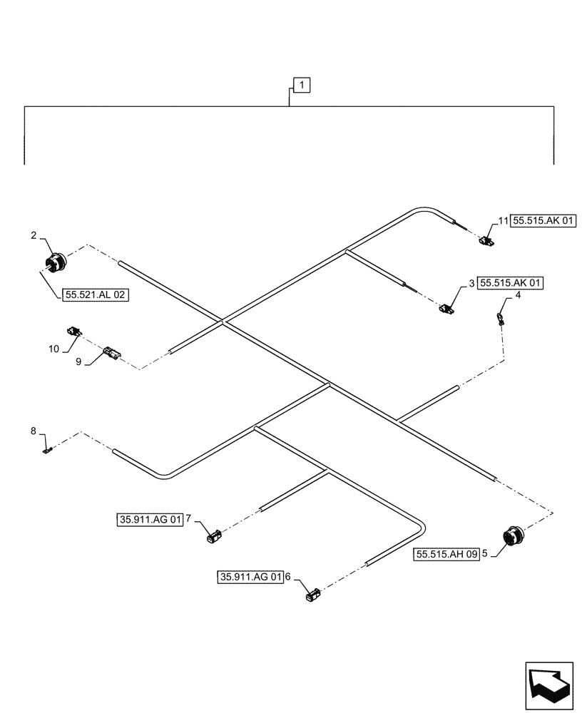 Схема запчастей Case IH PATRIOT 2250 - (55.515.AH[10]) - HYDRAULIC CONTROL FRAME HARNESS (55) - ELECTRICAL SYSTEMS