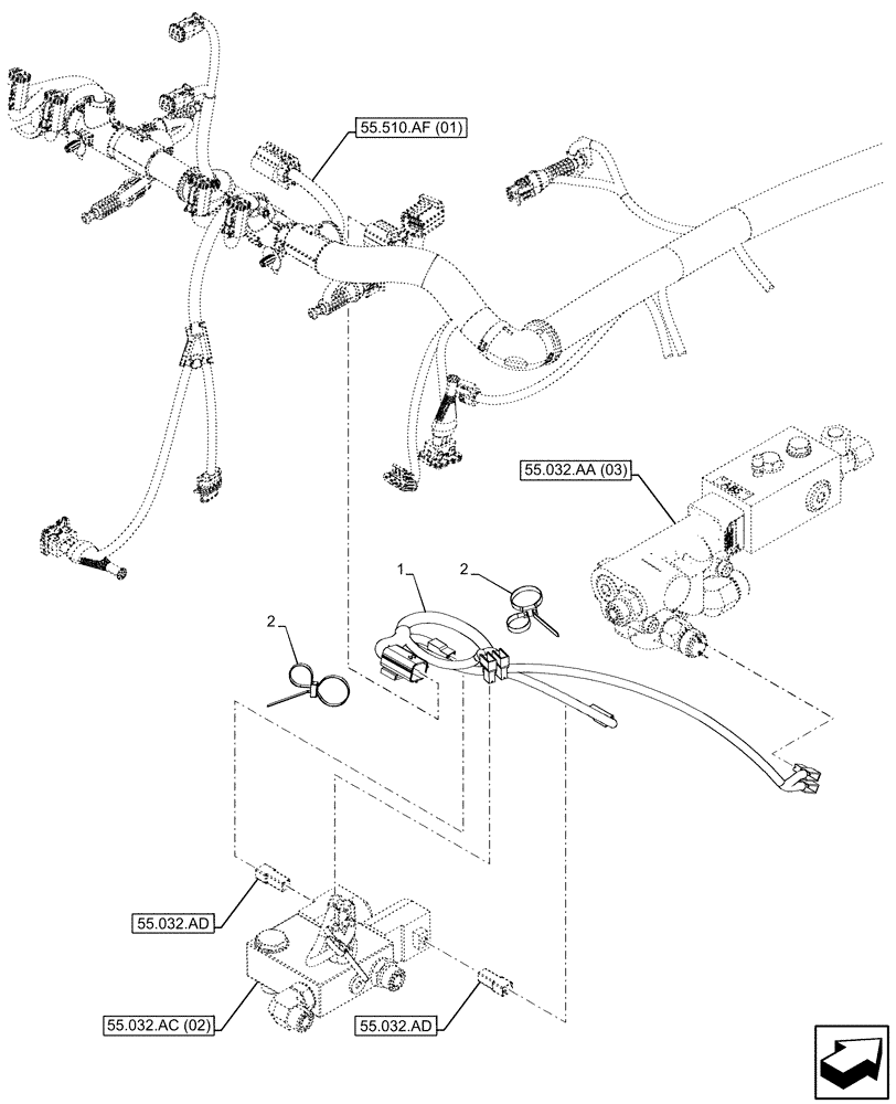 Схема запчастей Case IH PUMA 150 CVT - (55.032.AC[04]) - VAR - 337487, 758040, 758042 - PNEUMATIC TRAILER BRAKE, HARNESS (55) - ELECTRICAL SYSTEMS