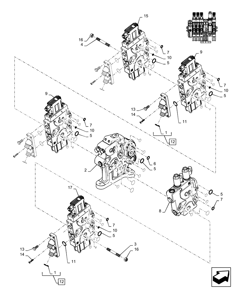 Схема запчастей Case IH MAGNUM 250 - (35.204.BE[31]) - VALVE ASSY, 4 STACK AUX VALVES STD/HI FLOW - ASN ZGRF01054 (35) - HYDRAULIC SYSTEMS