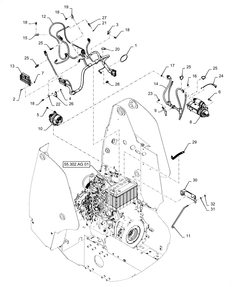 Схема запчастей Case IH TR270 - (55.015.AB[01]) - ENGINE, ELECTRICAL (SR200,TR270) (55) - ELECTRICAL SYSTEMS