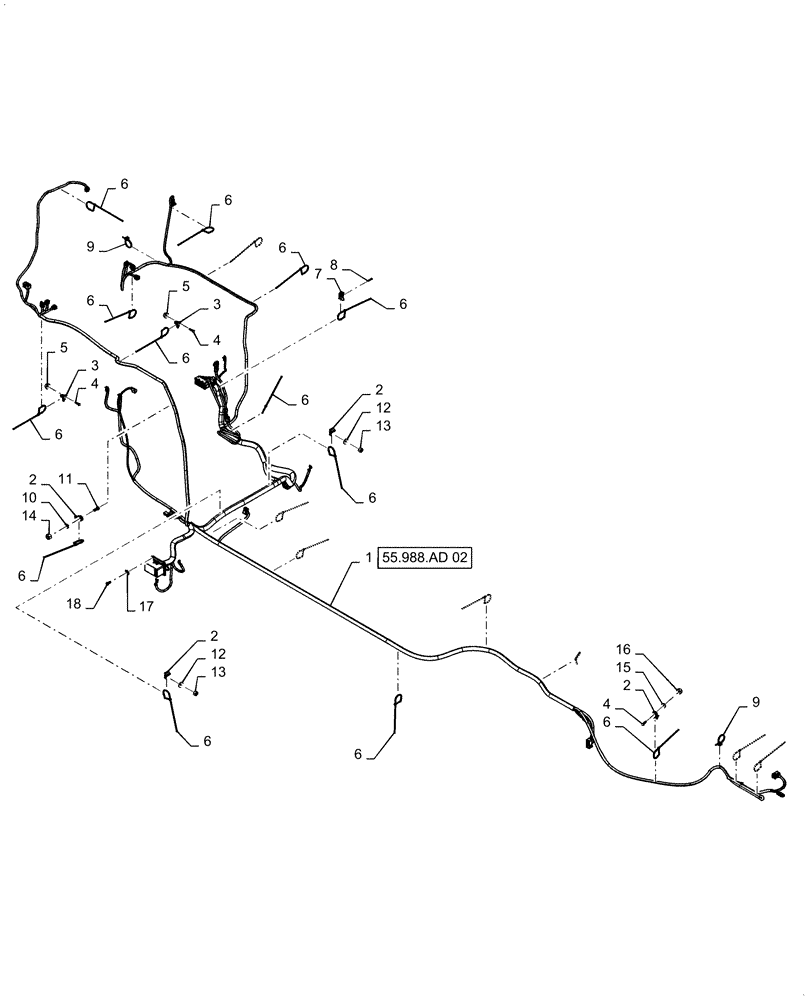 Схема запчастей Case IH PATRIOT 2250 - (55.015.AB[01]) - ENGINE HARNESS, LAYOUT AND MOUNTING, BSN YGT044001 (55) - ELECTRICAL SYSTEMS