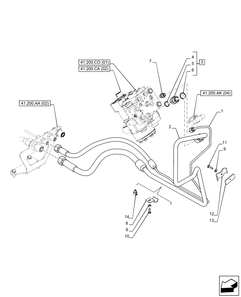 Схема запчастей Case IH PUMA 185 - (41.200.AA[05A]) - VAR - 758267, 758271, 758278 - STEERING VALVE, LINE, POWERSHIFT - BEGIN YR 03-APR-2014 (41) - STEERING