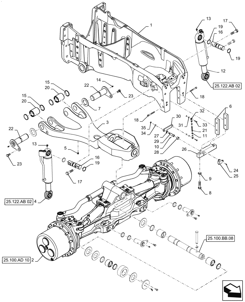 Схема запчастей Case IH MAGNUM 290 - (25.100.BB[07]) - VAR - 429199 CNH FRONT AXLE SUSPENSION, CLASS 5 (25) - FRONT AXLE SYSTEM