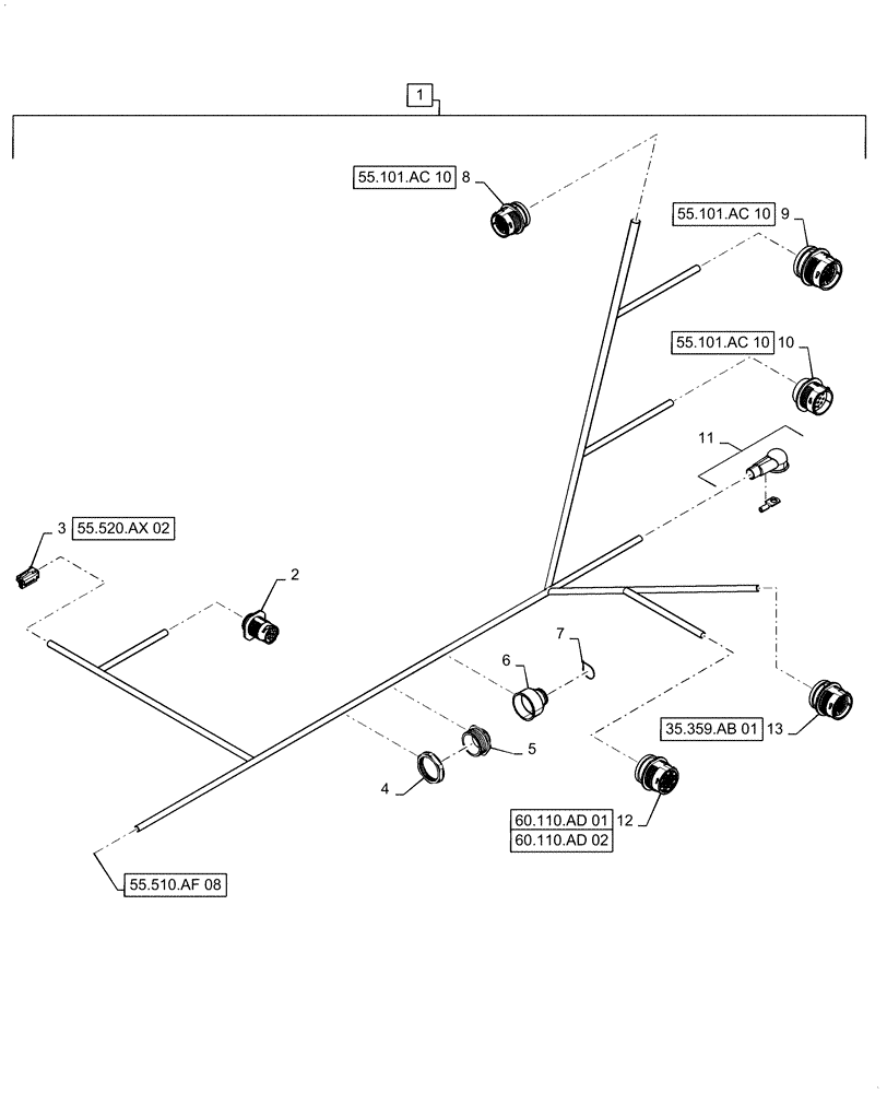 Схема запчастей Case IH 6140 - (55.510.AF[09]) - WIRE HARNESS, CAB MAIN, CONTINUED (55) - ELECTRICAL SYSTEMS