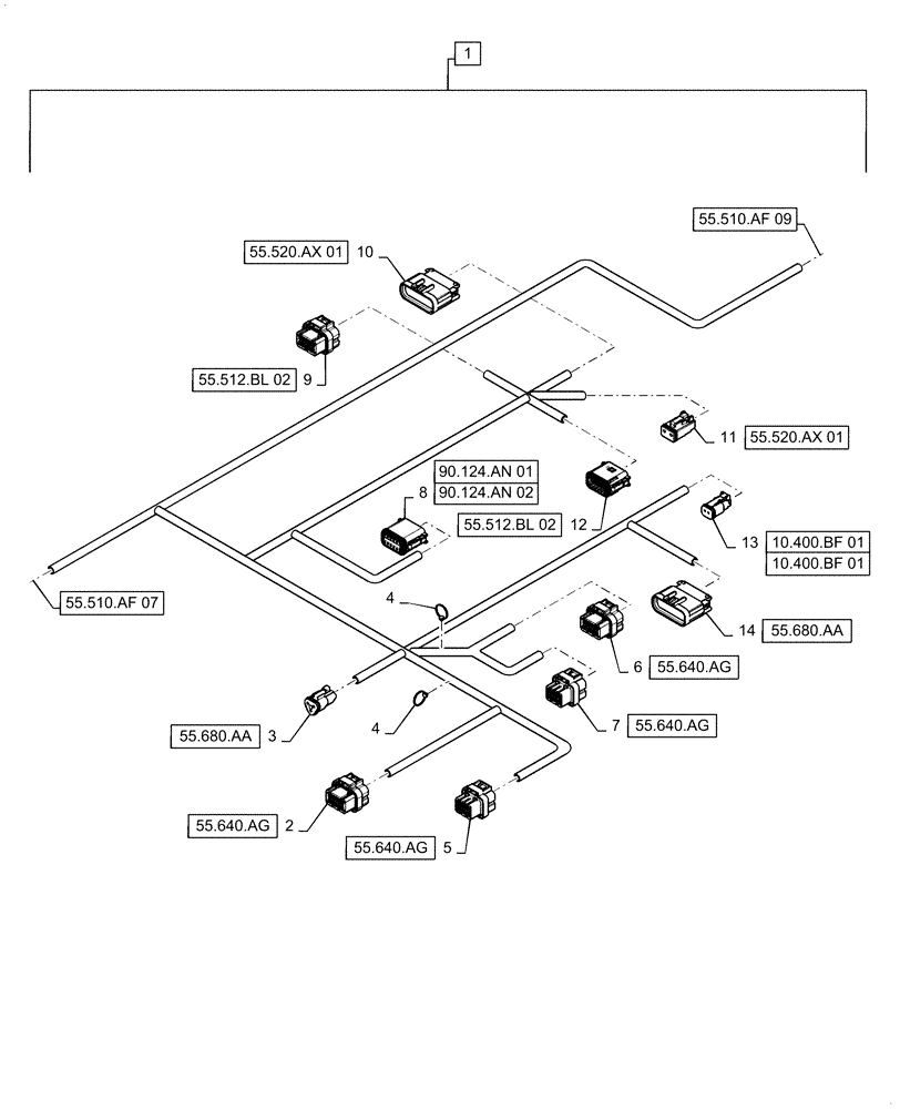 Схема запчастей Case IH 5140 - (55.510.AF[08]) - WIRE HARNESS, CAB MAIN, CONTINUED (55) - ELECTRICAL SYSTEMS