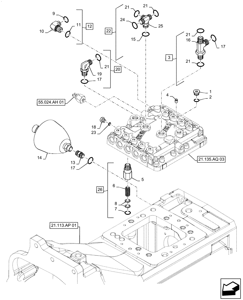 Схема запчастей Case IH MAGNUM 180 - (21.135.AQ[04]) - TRANSMISSION CONTROL VALVE, POWERSHIFT (21) - TRANSMISSION