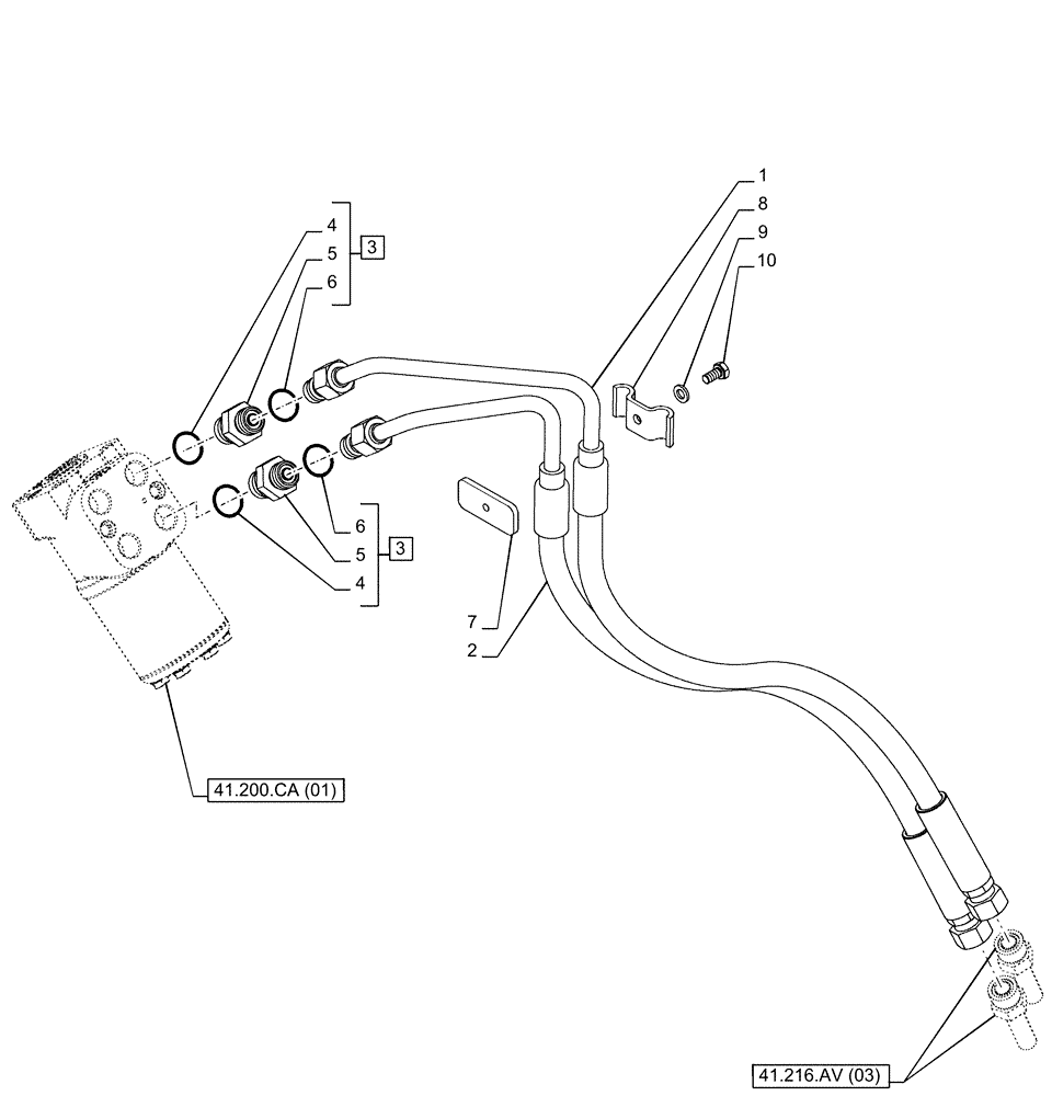 Схема запчастей Case IH PUMA 165 - (41.216.AV[01A]) - VAR - 391231, 758270 - STEERING CYLINDER HYD. LINE, POWERSHIFT - BEGIN YR 17-APR-2014 (41) - STEERING