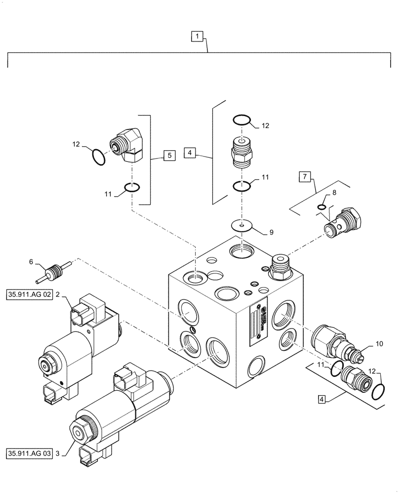 Схема запчастей Case IH PATRIOT 2250 - (35.911.AG[01]) - AXLE ADJUSTMENT, BOOM HEIGHT, CONTROL VALVE ASSY (35) - HYDRAULIC SYSTEMS