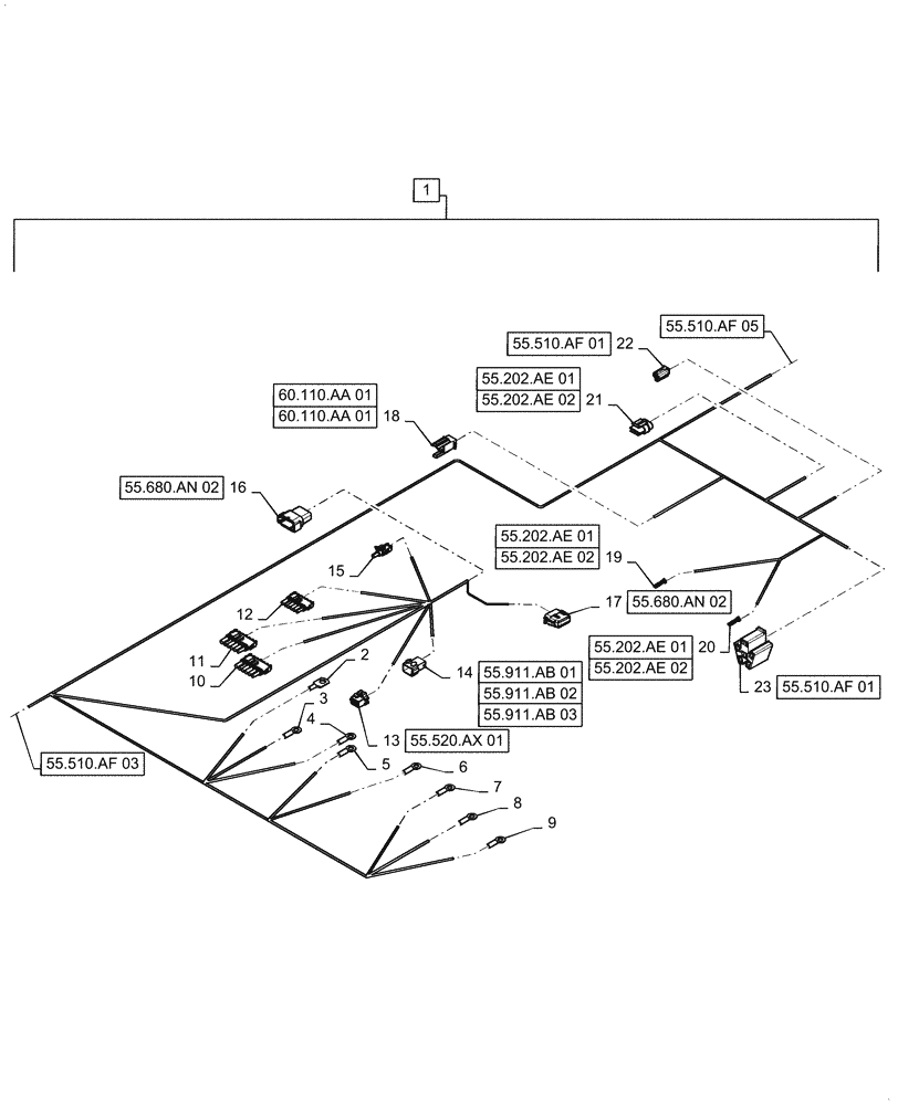 Схема запчастей Case IH 6140 - (55.510.AF[04]) - WIRE HARNESS, CAB MAIN, CONTINUED (55) - ELECTRICAL SYSTEMS