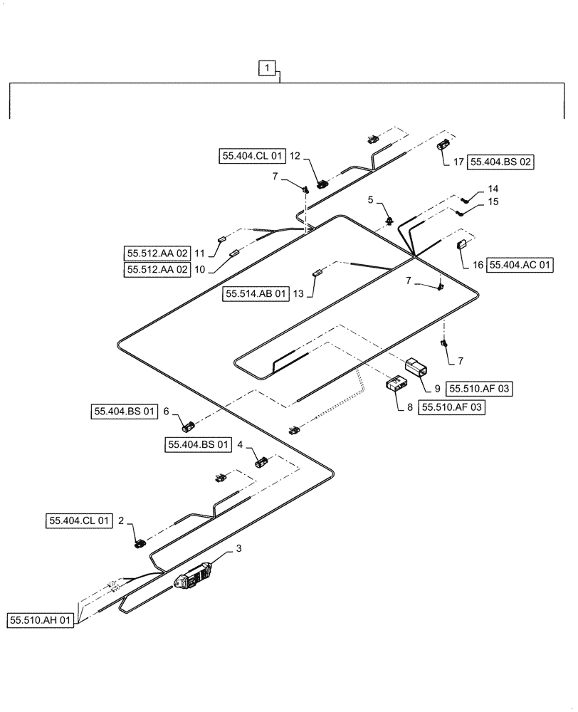 Схема запчастей Case IH PATRIOT 2250 - (55.510.AH[02]) - ROOF HARNESS, PART II (55) - ELECTRICAL SYSTEMS