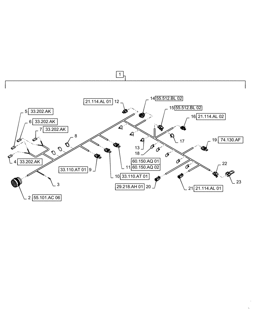 Схема запчастей Case IH 5140 - (55.101.AC[14]) - WIRE HARNESS, FRONT LOWER (55) - ELECTRICAL SYSTEMS