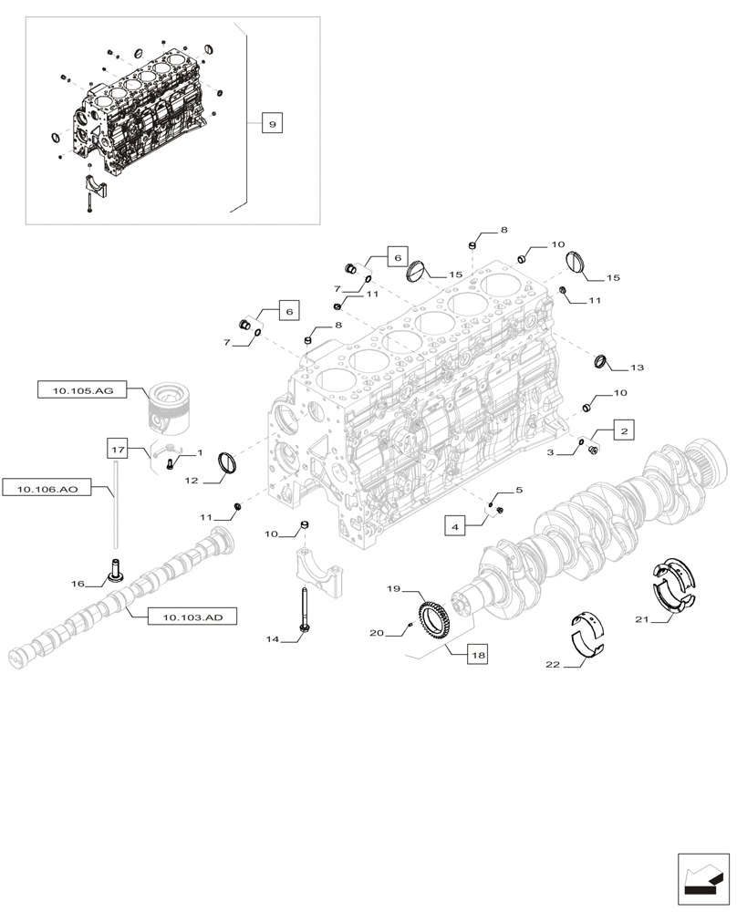 Схема запчастей Case IH F4HFP613A H001 - (10.001.AB[01]) - CYLINDER BLOCK (10) - ENGINE