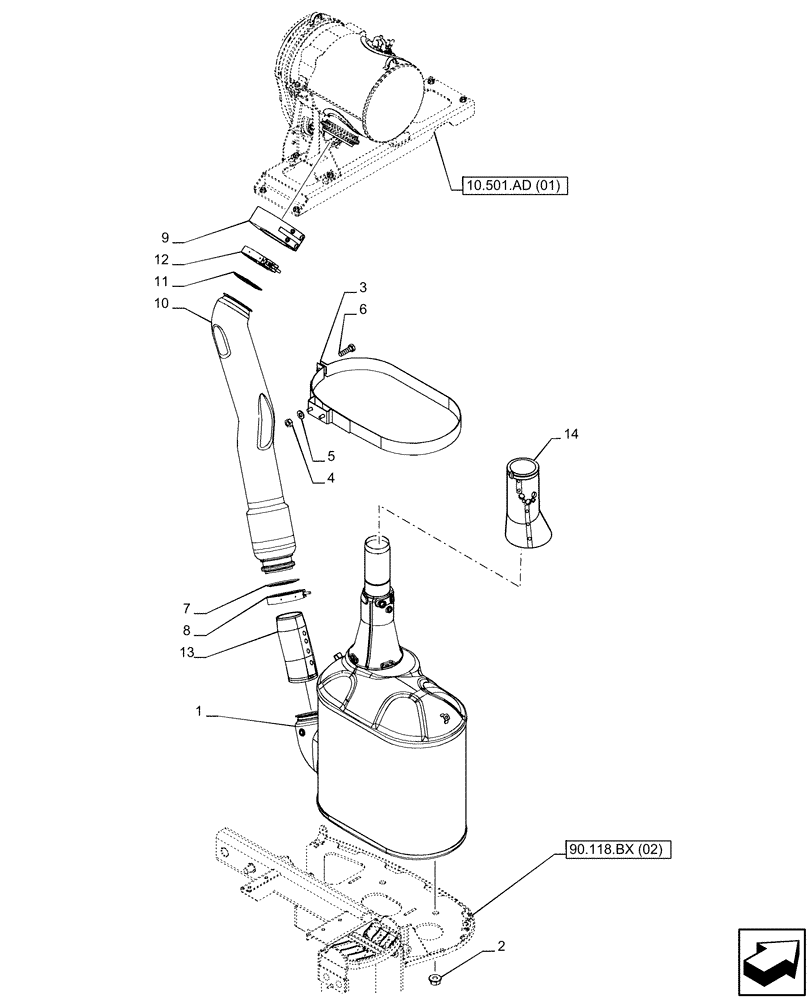 Схема запчастей Case IH PUMA 185 - (10.254.AI[01A]) - VAR - 391130, 758000 - EXHAUST SYSTEM, MUFFLER - BEGIN YR 08-JAN-2014 (10) - ENGINE