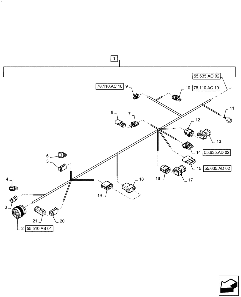 Схема запчастей Case IH PATRIOT 2250 - (55.635.AO[01]) - PRODUCT CONTROL HARNESS, FRONT (55) - ELECTRICAL SYSTEMS