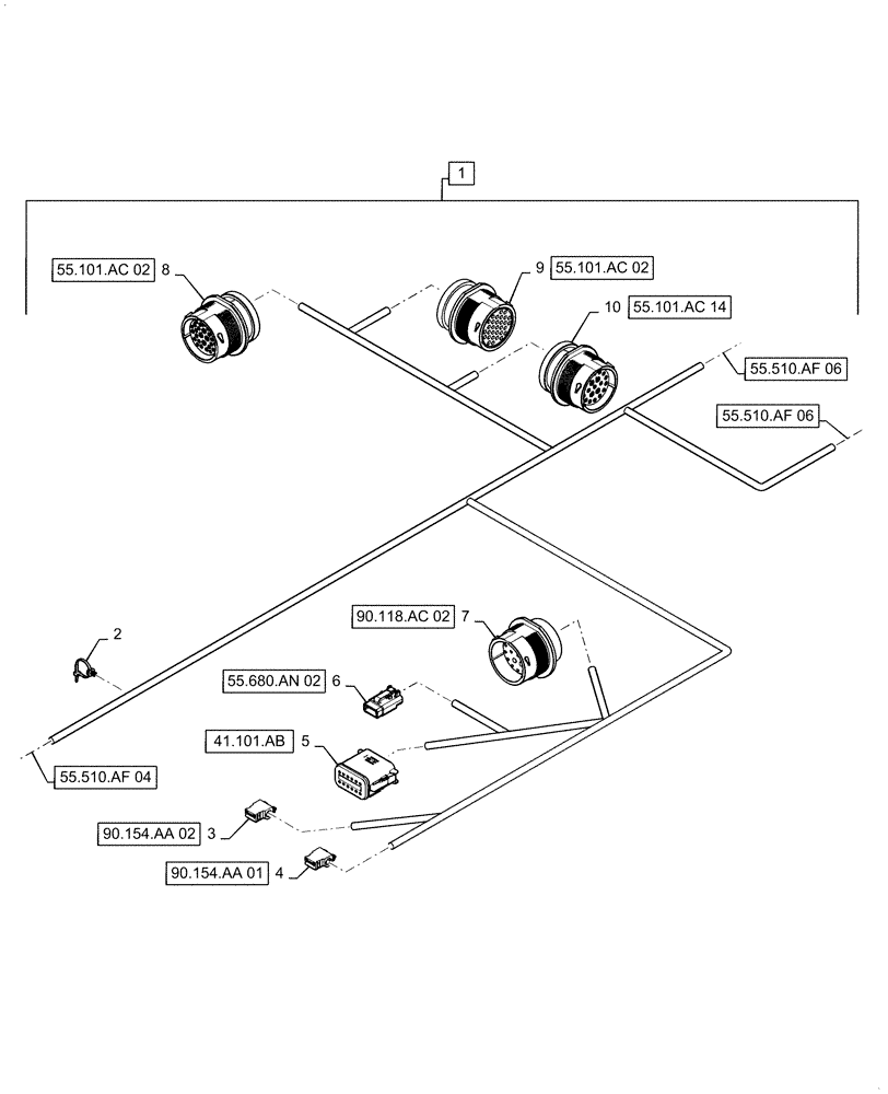 Схема запчастей Case IH 7140 - (55.510.AF[05]) - WIRE HARNESS, CAB MAIN, CONTINUED (55) - ELECTRICAL SYSTEMS