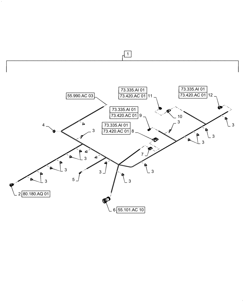 Схема запчастей Case IH 6140 - (55.990.AC[02]) - WIRE HARNESS, LH STRAW HOOD (55) - ELECTRICAL SYSTEMS