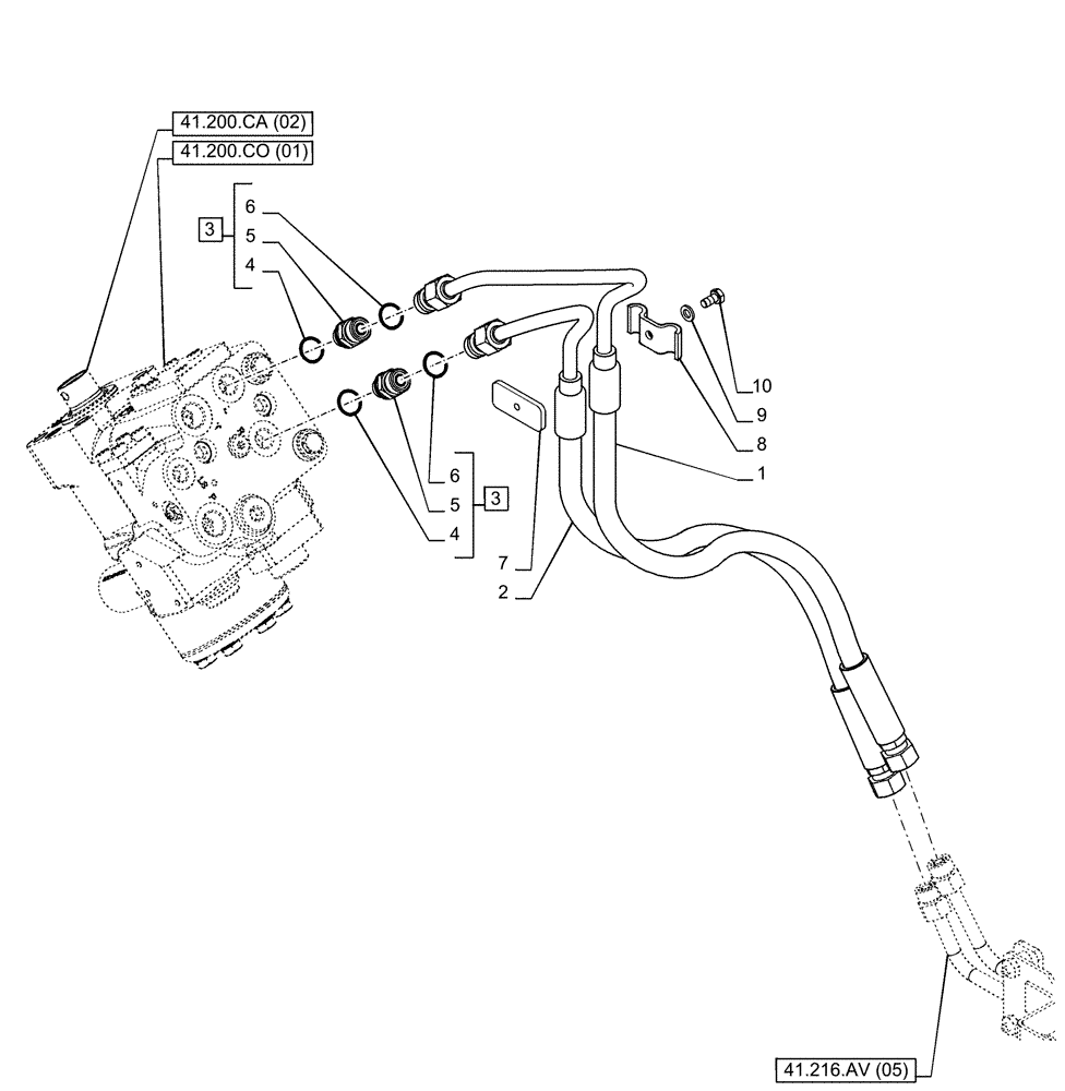 Схема запчастей Case IH PUMA 200 - (41.216.AV[09A]) - VAR - 758267, 758271, 758278 - STEERING CYLINDER HYD. LINE, POWERSHIFT - BEGIN YR 17-APR-2014 (41) - STEERING