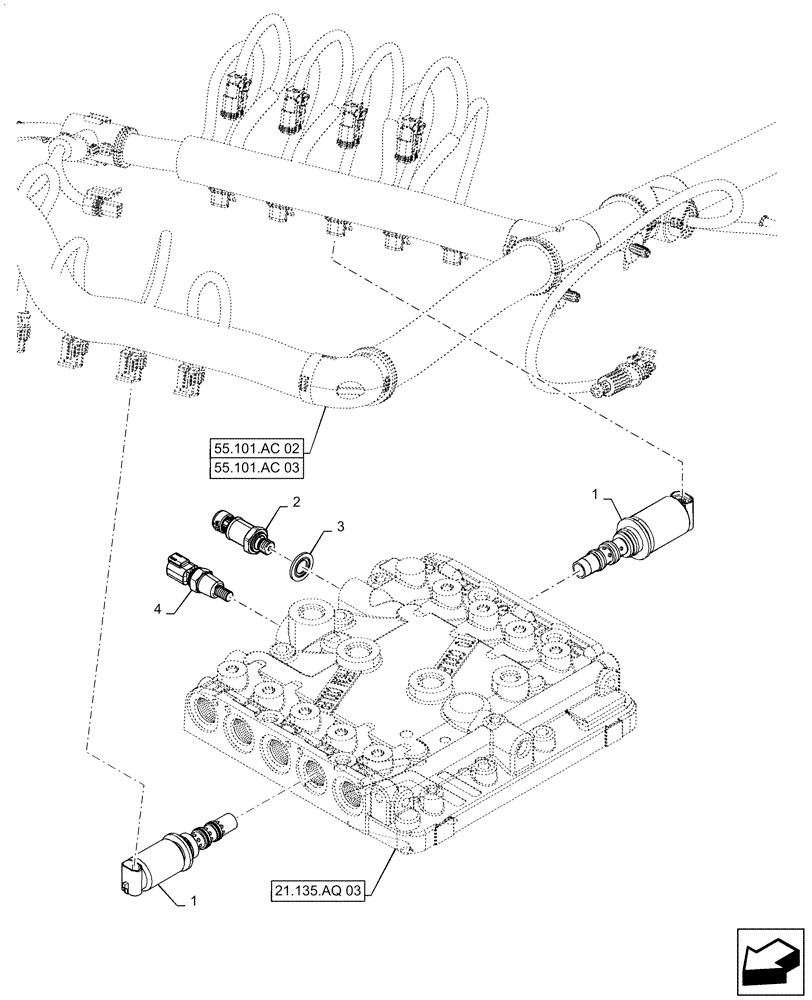 Схема запчастей Case IH MAGNUM 220 - (55.024.AH[01]) - SOLENOID, TRANSMISSION CONTROL VALVE, POWERSHIFT (55) - ELECTRICAL SYSTEMS